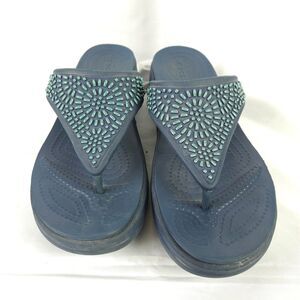 Crocs Shoes Women's Size‎ 9 Blue Monterey Diamante Wedge Slip-on Sandals Thongs